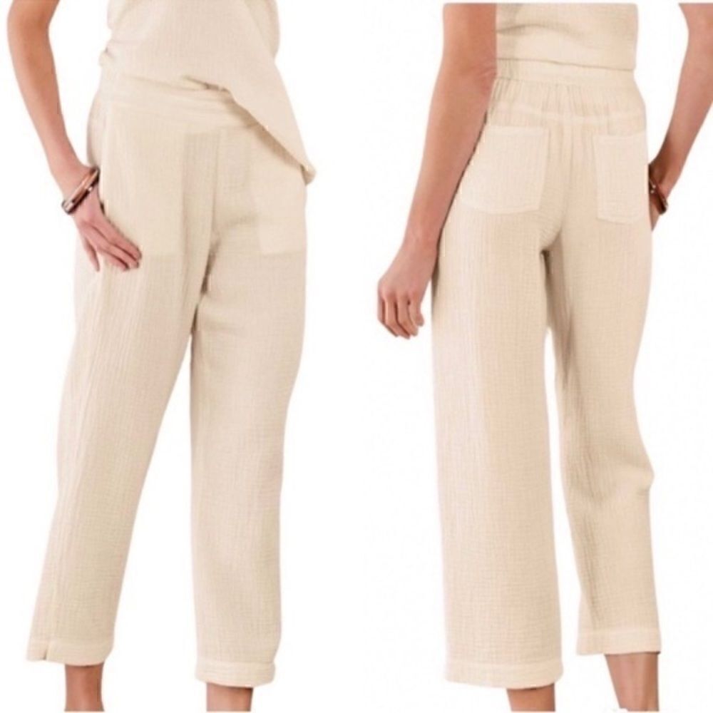 Soft Surroundings Ivory Beach Bound Pull On Gauze Crop Pants